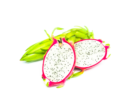 Raw dragon fuit,dragon fuit fresh isolated on white backgroundの写真素材