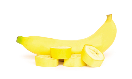 Banana slice isolated on white backgroundの写真素材