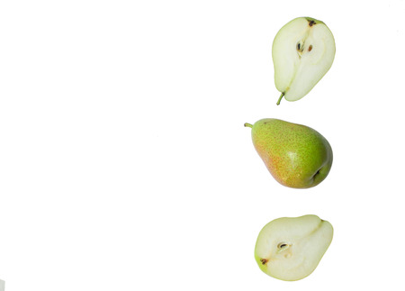 Top view red pear fruit isolated on white on white backgroundの写真素材