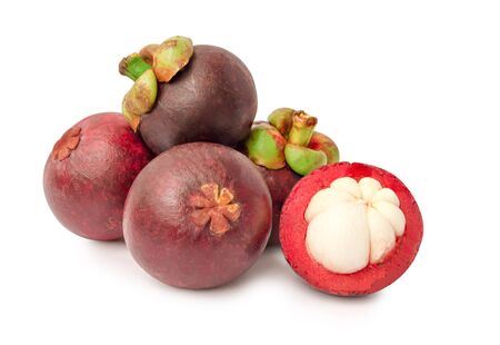Fresh mangosteen isolated on white background.の写真素材
