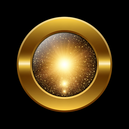 Vector eps 10 round sparkling golden glitter texture framed button designのイラスト素材