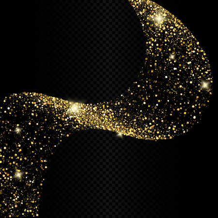 Eps 10 vector abstract sparkling golden confetti shiny glitter textured wave isolated on dark transparent backgroundのイラスト素材