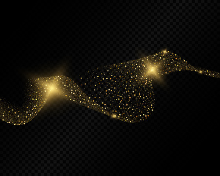 Eps 10 vector shiny sparkling golden glitter dust abstract wave isolated on dark backgroundのイラスト素材