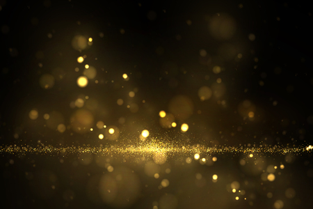 Shiny golden particles on dark. Glowing yellow bokeh abstract luxury backgroundのイラスト素材