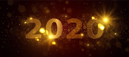 2020 Sparkling golden numbers. Festive new year backgroundのイラスト素材