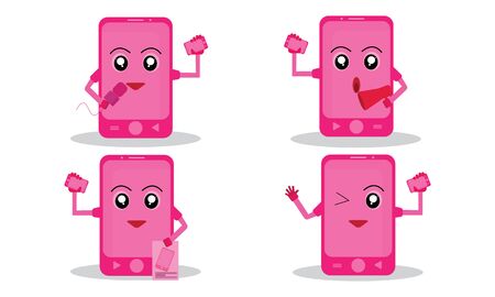 Cute and pretty pink cellphone illustration, suitable for advertising, promotion, web, presentations,  emoticons, etc.のイラスト素材