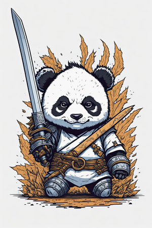 Panda warrior with a sword in his hand. Vector illustration.の素材