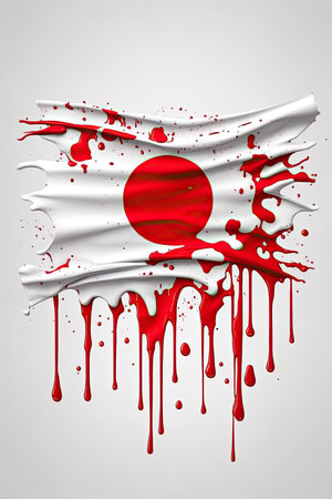 flag of japan with blood on white background. 3d renderingの素材