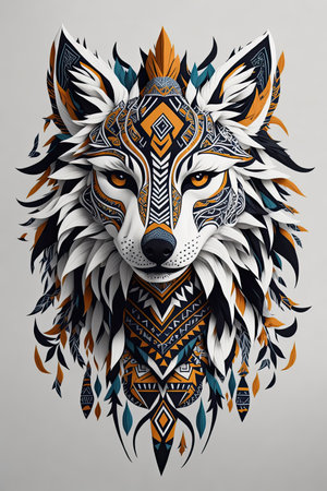The wolf in tribal style. Boho style. Vector illustration.の素材