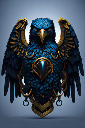 3d rendering of a fantasy eagle with a shield and a swordの素材