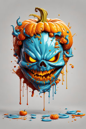Halloween pumpkin with eyes and mouth, 3d render illustration.の素材