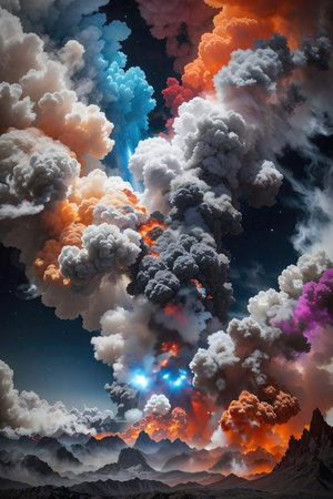 Explosion of clouds and smoke in the space. 3d renderingの素材