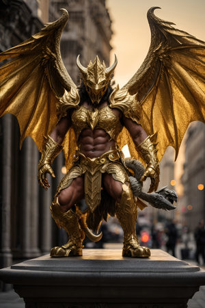 Detail of the statue of a medieval warrior in London.の素材