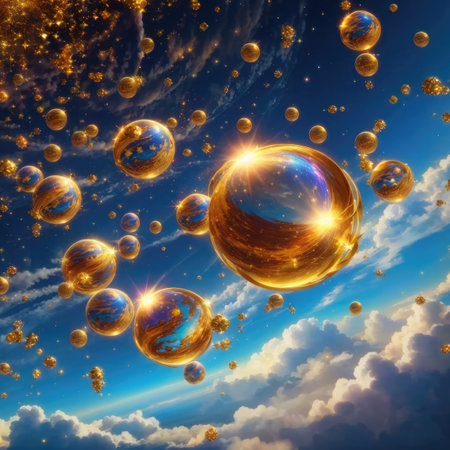 abstract scene with planets and stars in the sky, 3d renderの素材