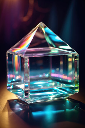 Transparent glass cube on a dark background. 3d rendering.の素材