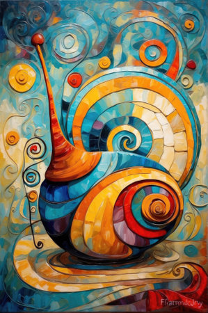 Colorful snail painting on canvas. Hand-drawn illustration for your designの素材