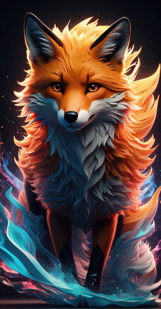 Portrait of a fox on a dark background. Colorful illustration.の素材