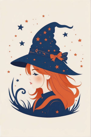 Illustration of a cute girl in a witch's hat. Vector illustration.の素材
