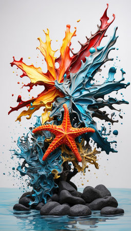 Colorful starfish in water on white background. 3d renderingの素材