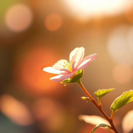 Pink flower on bokeh background with sunlight. Nature background.の写真素材
