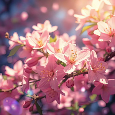 Beautiful pink sakura flowers blooming in spring time. Nature backgroundの写真素材