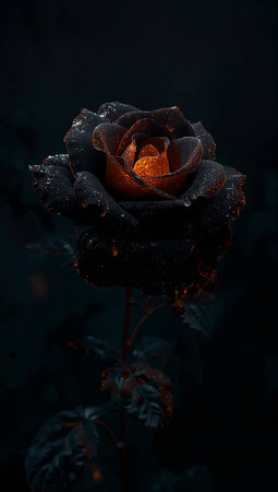 Beautiful black rose on a dark background. Close-up.の素材