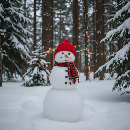 Christmas greeting card with reindeer antlers on snowy background.の素材