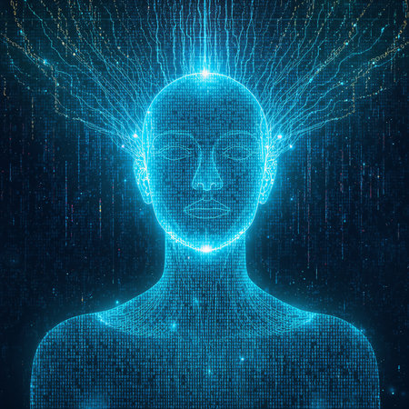 Human head made of binary code. Artificial intelligence concept. 3D Renderingの素材