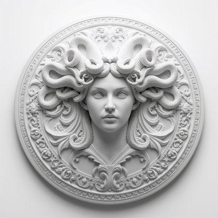 White gypsum head of the ancient Greek woman on a white backgroundの素材