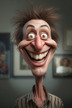 Portrait of a funny man with open mouth and crazy facial expressionの素材