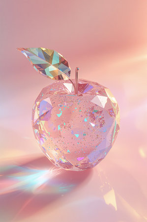 Apple in the shape of a heart on a pink background. 3d illustrationの素材