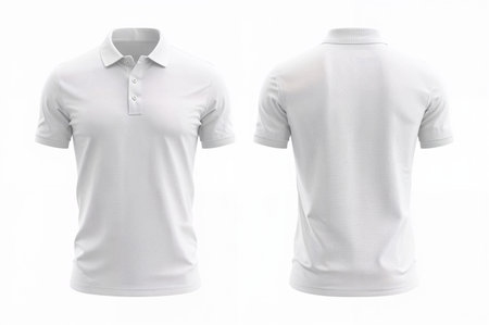 White polo shirt template, front and back view isolated on white backgroundの素材