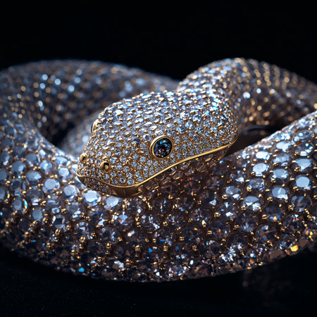 Jewelry snake on a black background close-up. Macroの素材