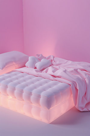 White bed with pillows in modern bedroom interior, 3d renderの素材