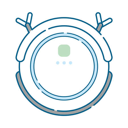 It is a simple white-based line drawing illustration of a robot vacuum cleaner.のイラスト素材