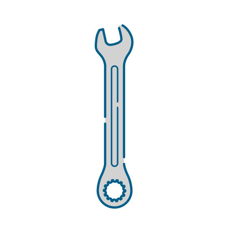 This is a simple white-based line drawing illustration of a combination spanner.のイラスト素材