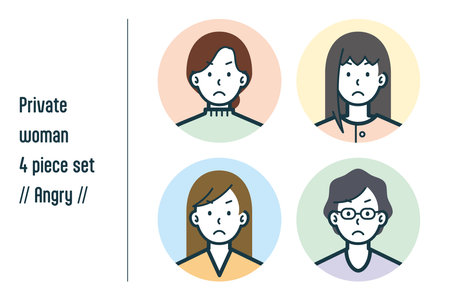 This is a set of illustrations of a woman in Angry civilian clothes.のイラスト素材