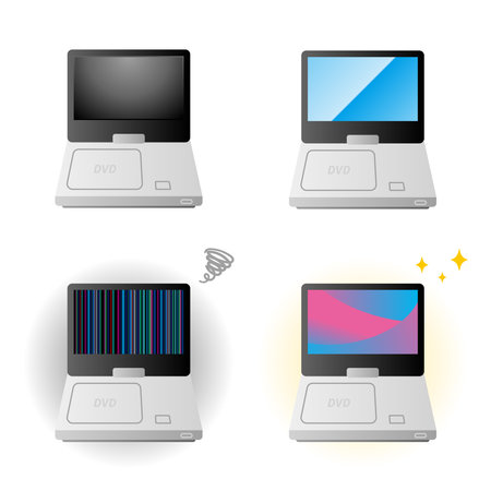 It is an illustration of a 4 -piece set portable DVD player.のイラスト素材