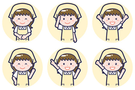 This is an illustration of a pose set of a female housekeeper.のイラスト素材