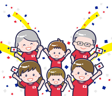 This is an illustration of Japanese family enjoying watching a sports event.のイラスト素材
