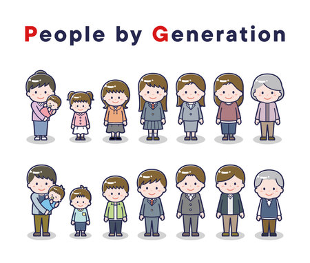 This is an illustration set of men and women by generation.のイラスト素材