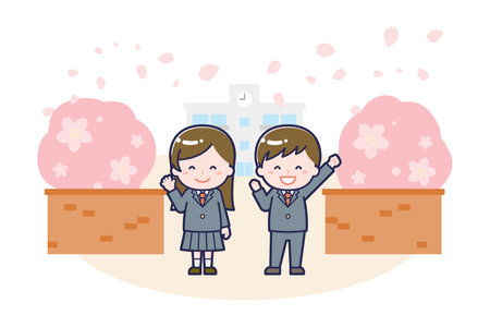 This is an illustration of students at their entrance/graduation ceremony.のイラスト素材