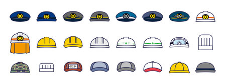 This is an illustration of various hat icon sets by profession and use.のイラスト素材