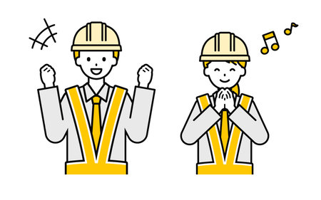 This is a set of illustrations of men and women with simple "traffic director".のイラスト素材