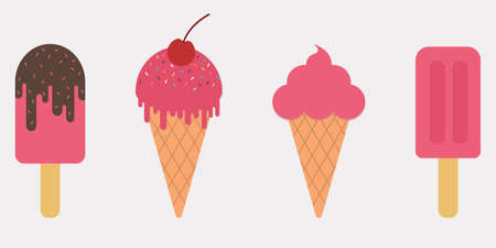 strawberry ice cream and gelato set icon png free vectorのイラスト素材