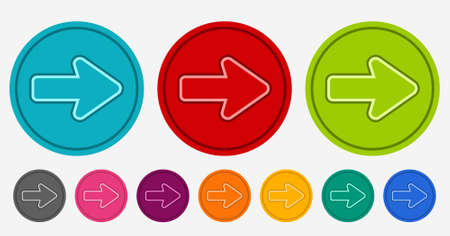 Colorful arrow in flat circle button icon isolated vector design for ui ux web design interfaceのイラスト素材