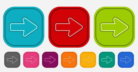 Modern arrow button in flat square icon isolated vector infographic and web design interface for business education presentationのイラスト素材