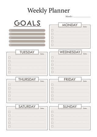 Pastel gray brown Bullet Journal Weekly Planner Template Printable Designのイラスト素材