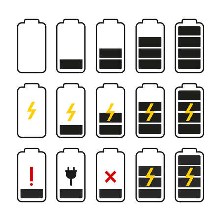 Set Battery energy indicator symbol different level of charge clip art icon vector for ui interfaceのイラスト素材