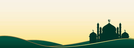 Simple banner template for ramadan and islamic illustration design with line and mosque vector clip artのイラスト素材